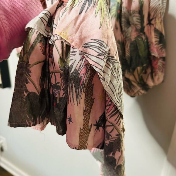 LoboRosa Pink Floral Puff Sleeve Palms Button Front Up Dress Size Large - Picture 15 of 16